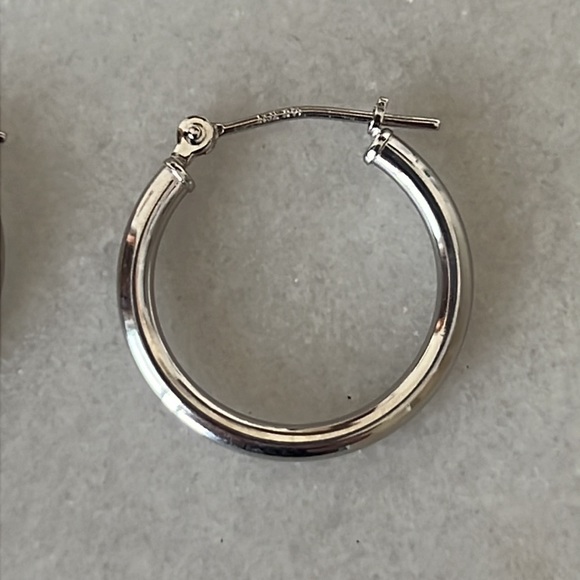 14k Solid White Gold Polished Hoop Earrings - Picture 10 of 15